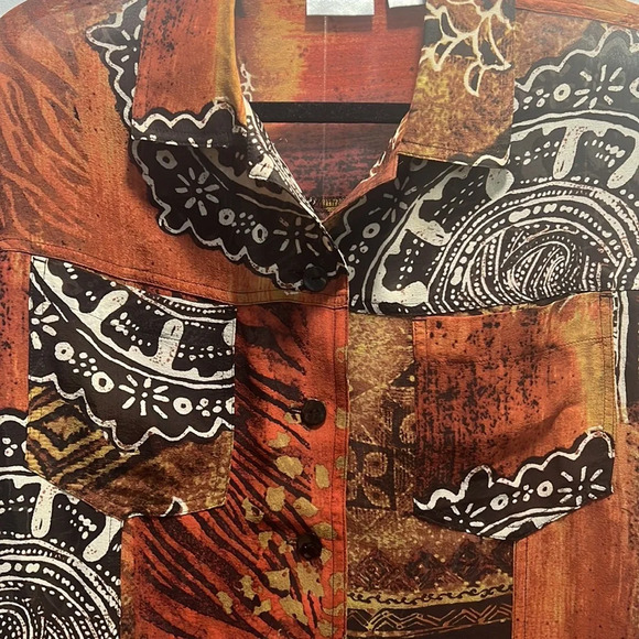 Chico’s Orange & Brown Jacket/Blouse. Chico’s Size 1. - Picture 4 of 7